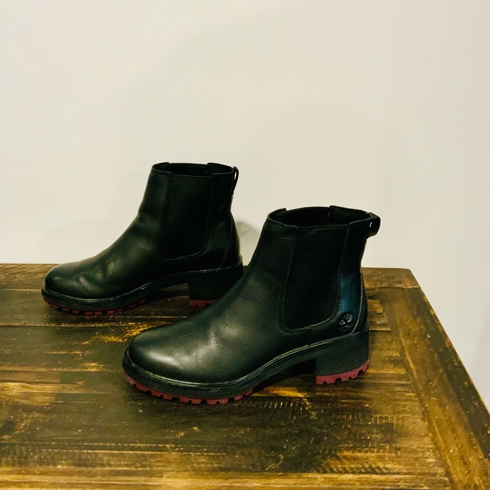 Timberland Kori Park Chelsea boots black leather block heel and red sole Sz 9.5 - Picture 3 of 10